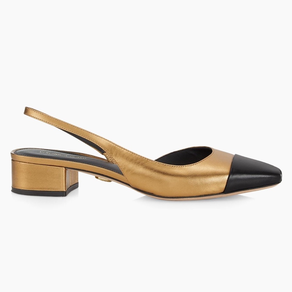 Elegant Gold and Black Slingback Pumps